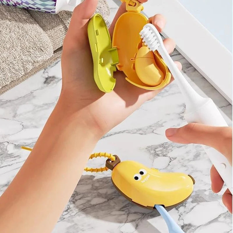 Banana Toothbrush Head Protective Cover With Toothpaste Compartment Toothbrush Dust Clamp Portable Travel Style Storage Box